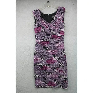 Adrianne Papell Purple and Black Bodycon Midi Dress-Tiered-Size 8